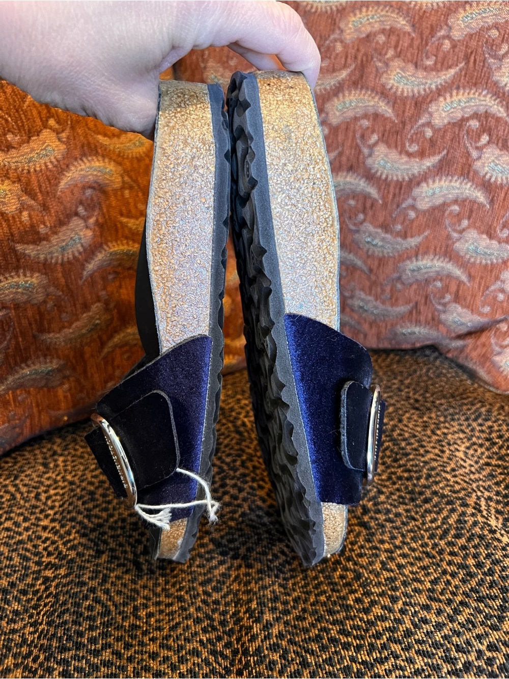 Birkenstock Madrid Big Buckle Velvet Midnight Sandals Blue Sz 38, US 7 - 7 1/2” - Picture 8 of 16
